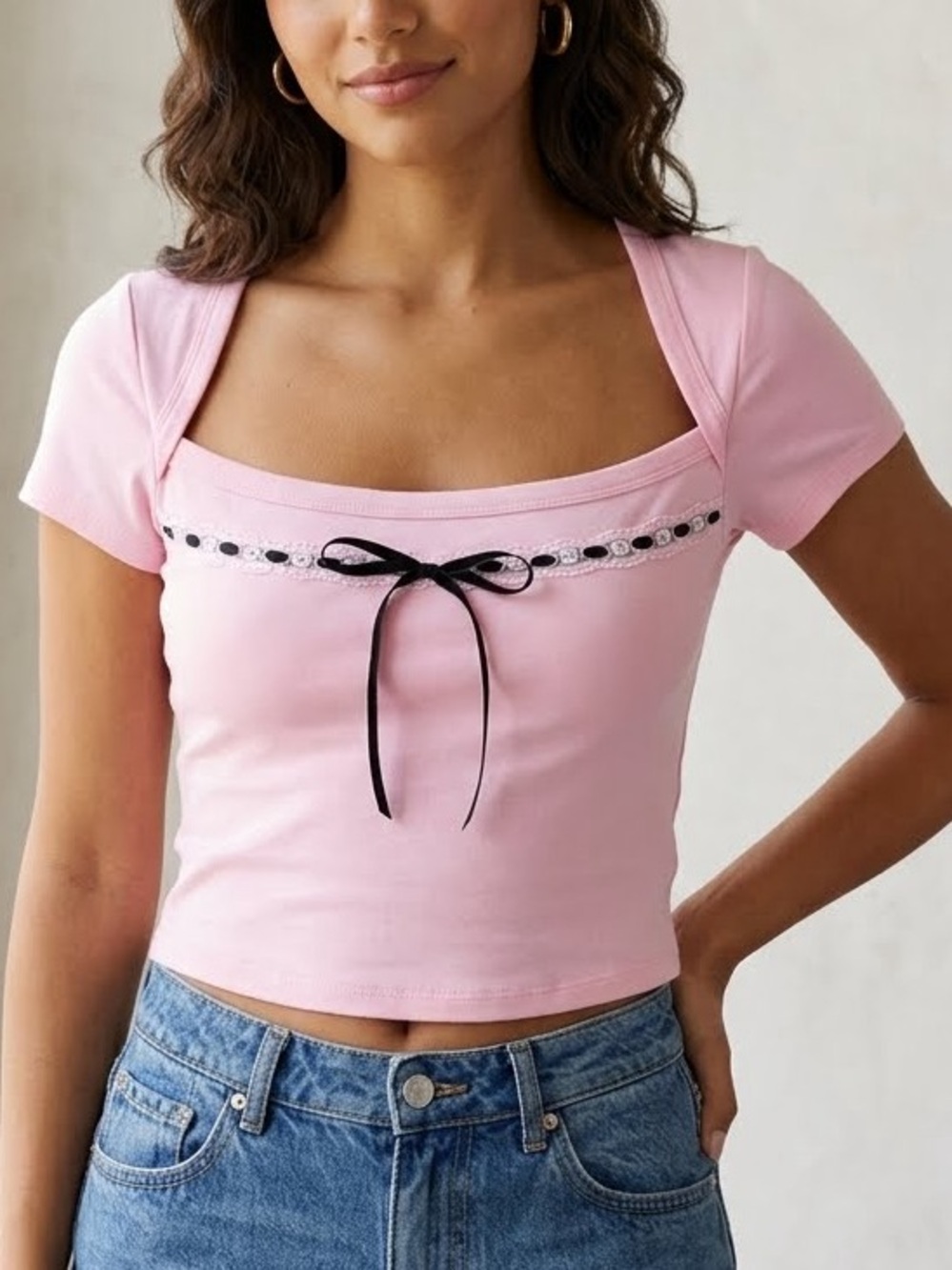 PacSun Est. PAC 1980 Sabrina Square Neck Tie Front Crop Top Pink XS